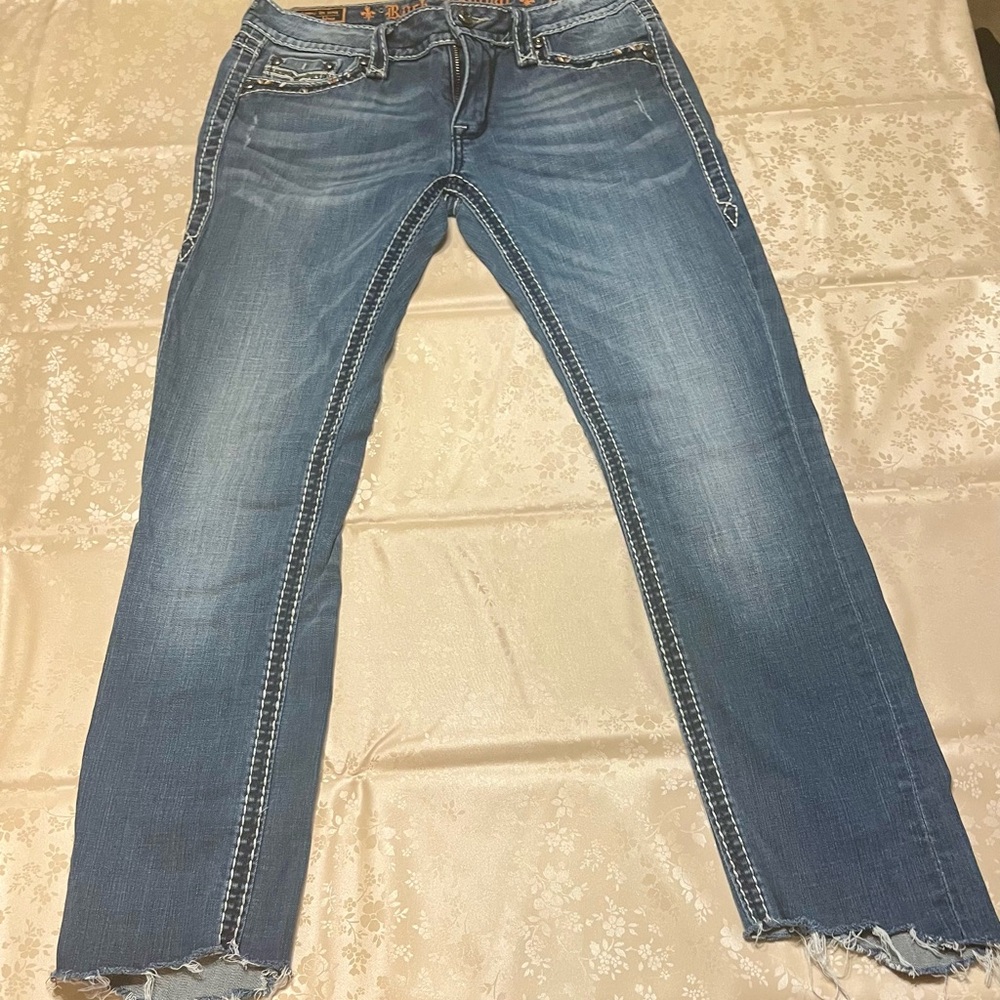 Rock Revival Blue Straight Leg Jeans with Whiskering